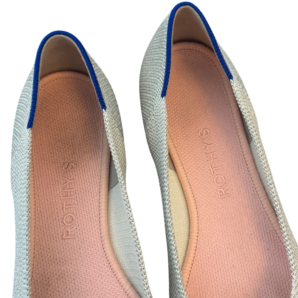 Rothys The Point Metallic Sand Silver Pointed Toe Flats Shoes Womens Size 9 - Picture 9 of 14